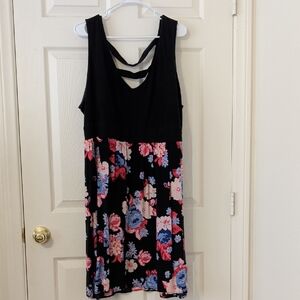 Torrid Floral Contrast Black & Pink Sleeveless Tank Dress